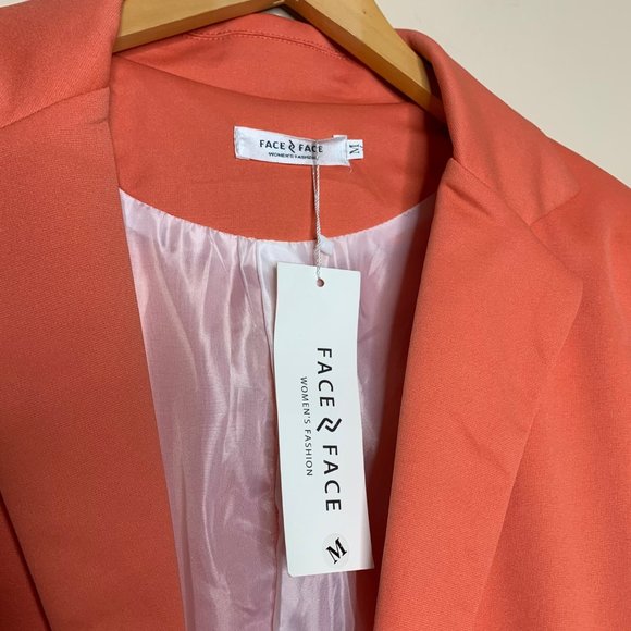 Face Face Blazer Open Front Pockets Orange 3/4 Sleeves Lined NWT Women's Size M - Picture 3 of 10